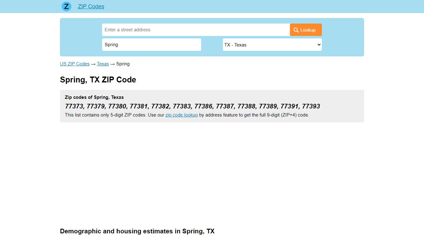 Spring, Texas ZIP Codes